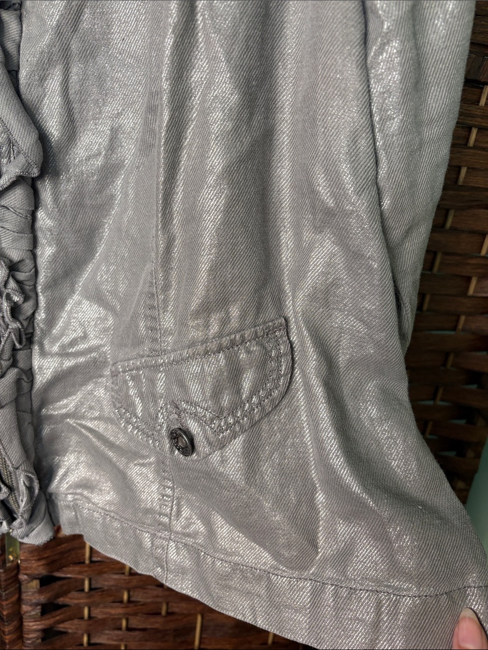 Lane Bryant Metallic Silver Ruffle-Front Jacket - Picture 3 of 4